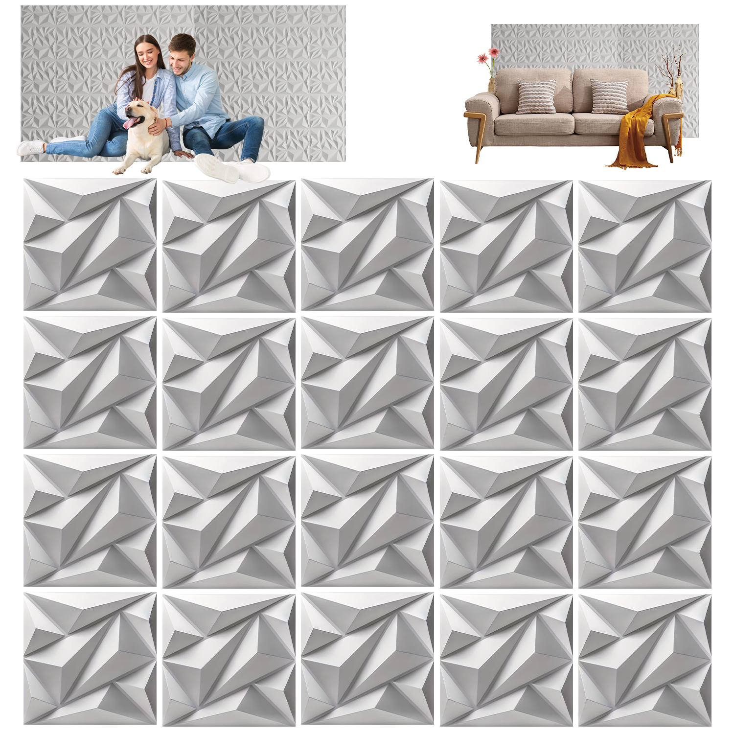 20-pack 30x30cm 3d Diamond Wall Panels, Peel And Stick Self-adhesive Pvc Wall Decor, Durable Wall Sticker For Home, Living Room, Bathroom & Bedroom Renovation