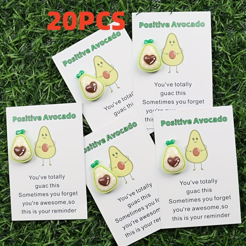 TEMU 20 Hugs With Inspirational Cards - Cute Cartoon Theme Resin Souvenirs For , Includes 10 Avocados And 10 Cards