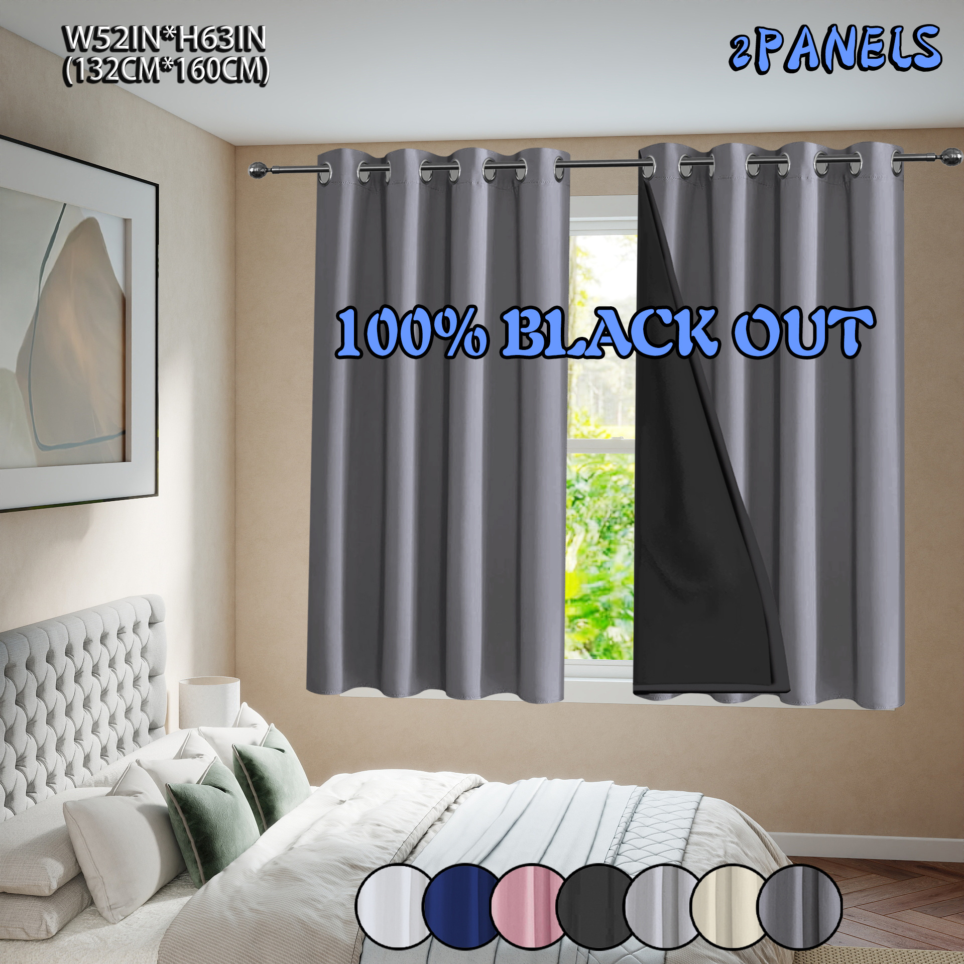 TEMU 2-panel Set, 100% Blackout Curtains, Punch Hole Installation, Sun Protection, Privacy, Insulation, Noise Reduction, Suitable For Such As