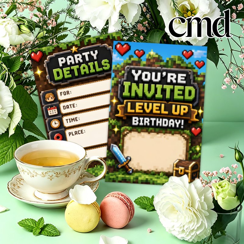 TEMU 20pcs Cmd Game Birthday Invitations Suitable For Birthday, Anniversary, Graduation Parties - Retro Video Game Theme Level Up Party Cards With