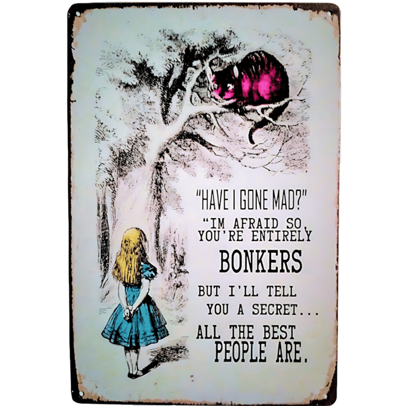TEMU 2d Flat, 1pc Vintage Metal Wall Art Sign With "have I Gone Mad?" Quote - Retro Iron Wall-mounted Plaque Suitable For Living Room, Beach House