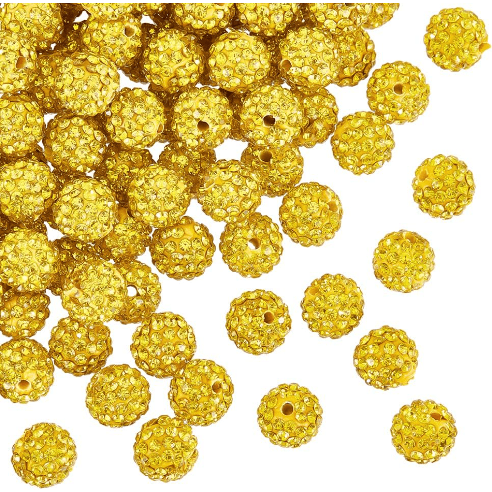 

50pcs Yellow Clay Beads 8mm-10mm - Sparkling Disco Ball Spacer Beads For , Bracelets, Necklaces & Crafts - Keychains, Pens, Curtain Ties & More