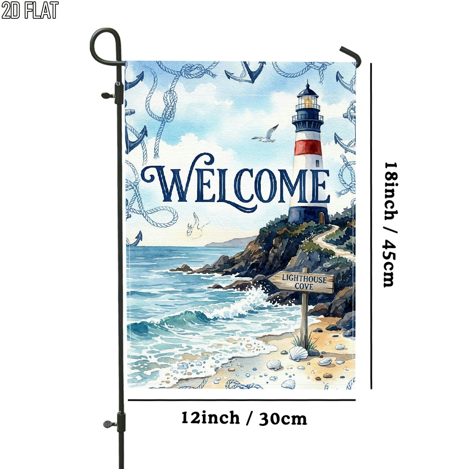 TEMU 2d Flat, 2d Flat 1pc Outdoor Garden Flag Nautical Lighthouse Beach Ocean Blue White Double-sided Flag Porch Decoration For Garden Outside Yard