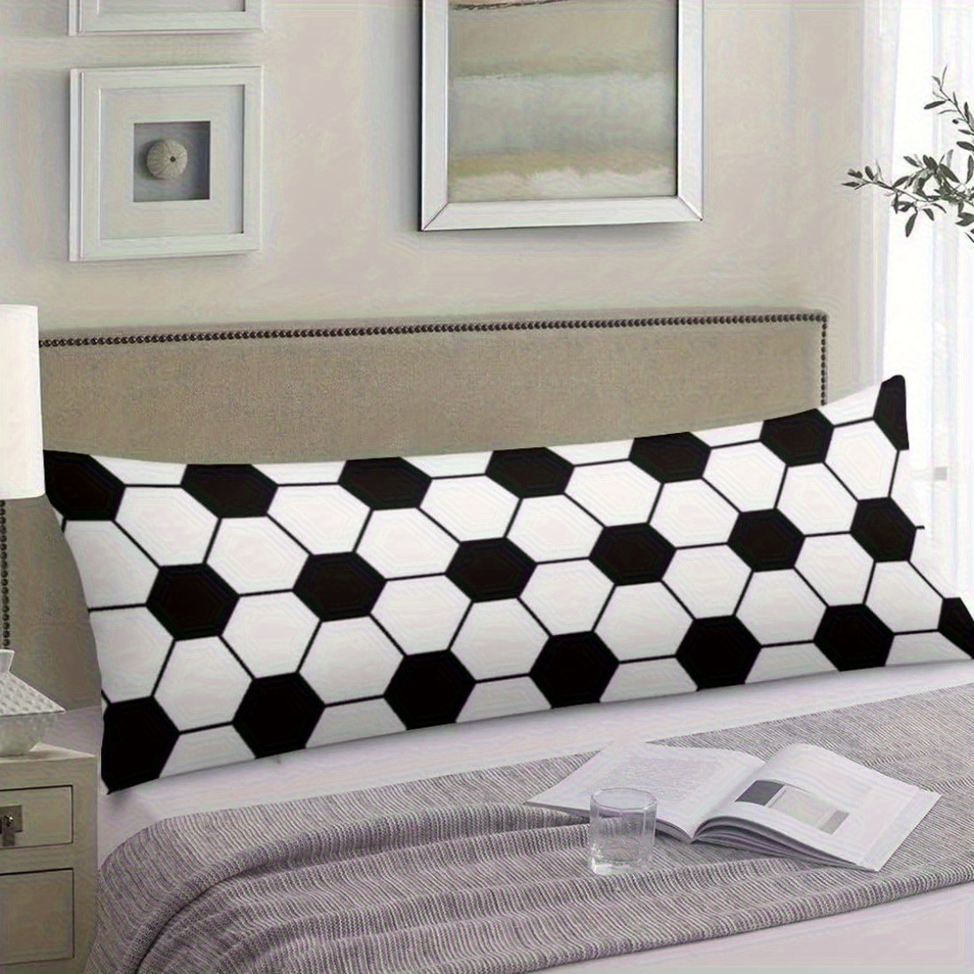 TEMU 1pc, Cushion Cover With A Football Theme, Abstract Geometric Pattern In Black And White For Sports, Long Pillow Cover With Zipper, Soft Decorative
