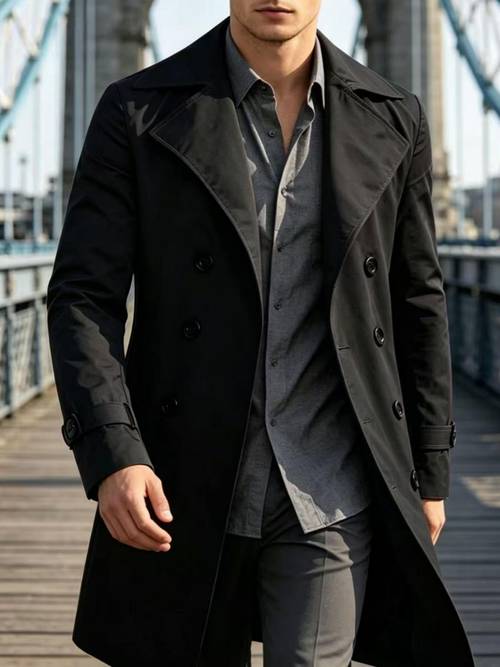 2026 autumn european and mature and stable mens commuter fashion conference thin solid color casual durable and wear resistant double breasted trench coat versatile top