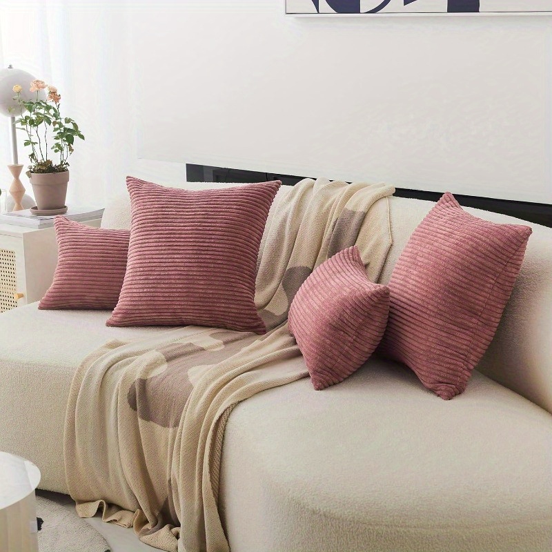 large 26x26 inch euro pillow covers soft corduroy like texture cushion shams in   pink square decorative throw pillow cases for living room bedroom patio sofa   home decor gift patio decoration   accent textured fabric striped design hand washable gift   Product details 2