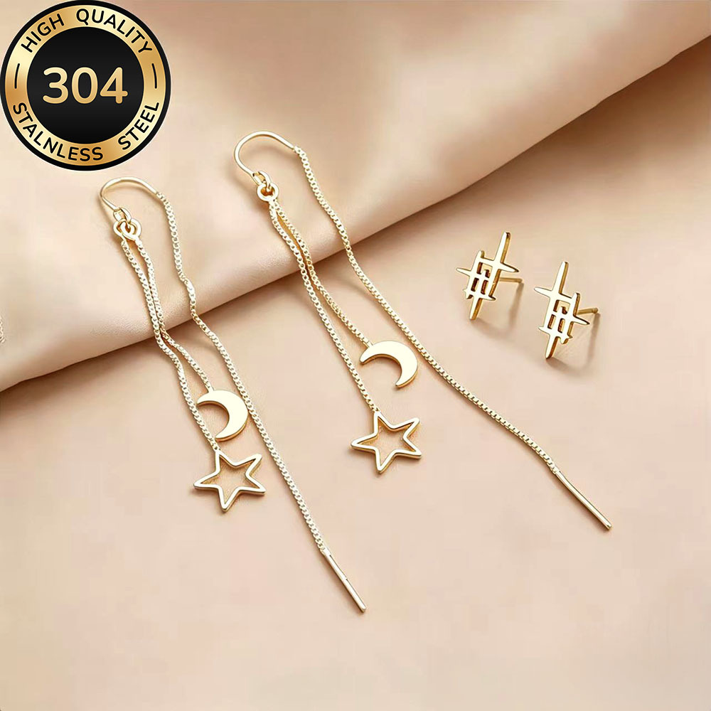 TEMU 2pcs High-quality Stainless Steel Jewelry Set, Hypoallergenic, Fade-resistant, Simple And Elegant, Fashionable Women's Earrings Suitable For