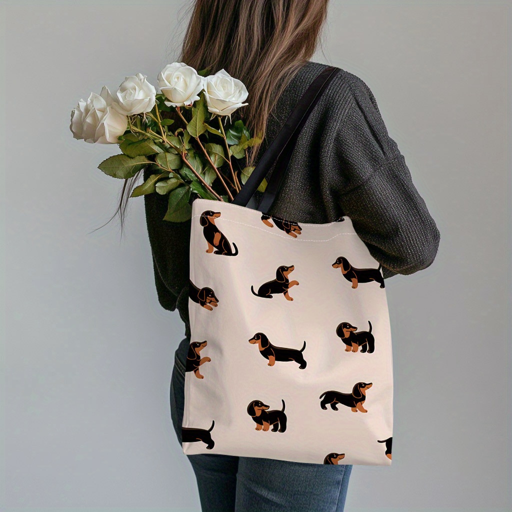 Adorable Dachshund Tote Bag Made Of 2d Flat Printed Polyester, Practical And Lightweight, Perfect For Work Commutes And Shopping, To