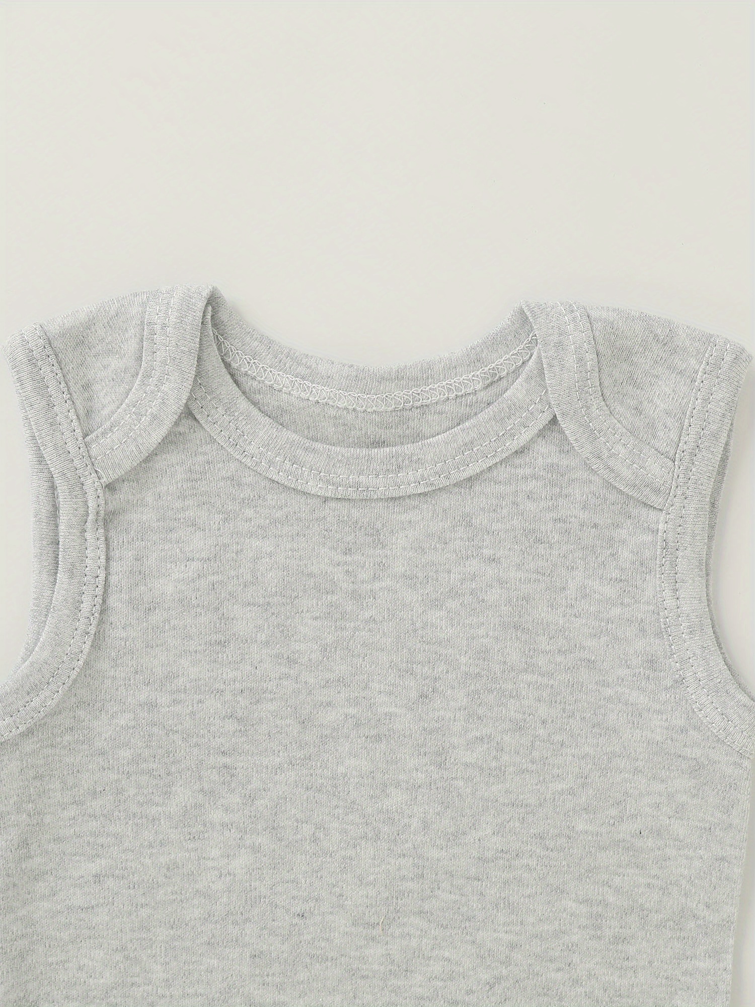 5pcs baby boy solid color basic bodysuit sleeveless crew neck   romper with   stretch   regular   boy clothes   sleeveless romper for outdoor Product details 2