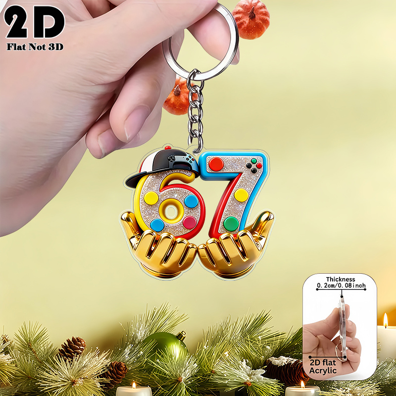 TEMU 2d Flat, 2d Flat Acrylic Keychain, 1pc, Colorful Dot Number 67, Durable Chain Pendant, Suitable For Backpacks, Home Decoration, Birthdays,