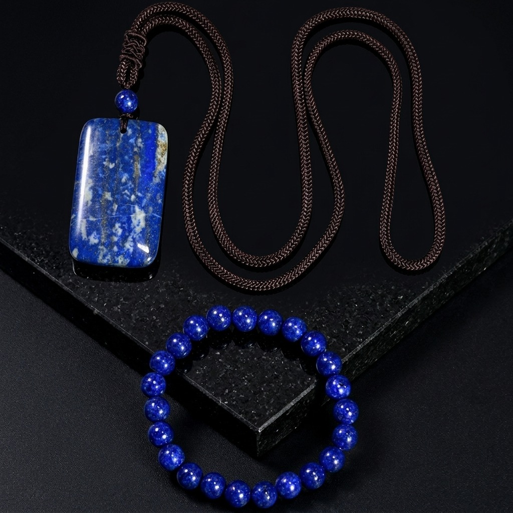 2pcs Natural Lapis Lazuli Jewelry Set for Men & Women