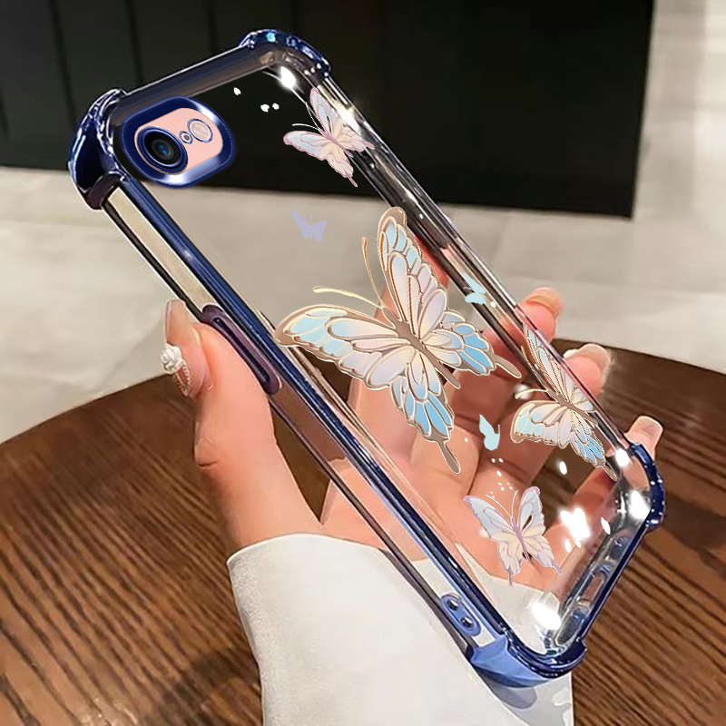 Kompatibilna za iPhone 7/8 SE (2022), SE (2020), 7, 8, 7/8/SE2/SE3 č Prozorna mehka TPU zaščitna ovijalka z barvnim vzorcem metuljev, odporna