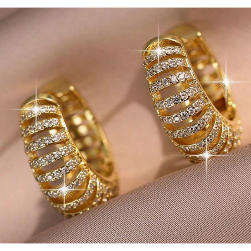 TEMU Angol 1pc Synthetic Zirconia Striped Earrings, Fashionable Easy Grand Exquisite Jewelry, Suitable For Daily And Holiday Wear
