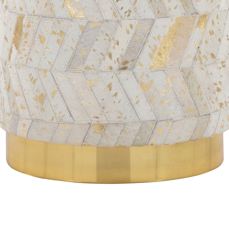 Leather Ottoman in Golden Metal and Ivory Leather with Golden Splatter