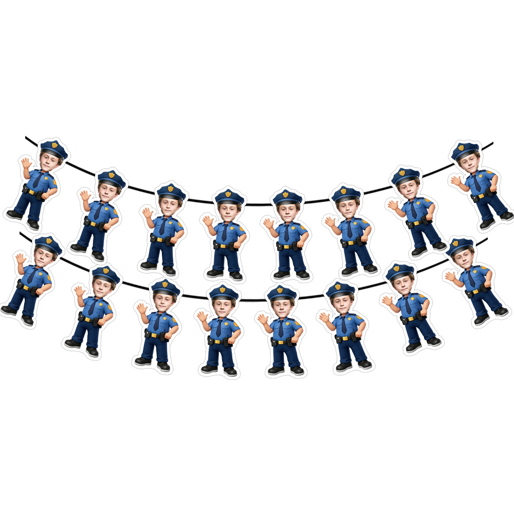 TEMU 8pcs/16pcs Custom Police-themed Facial Banner With Personalized Portraits - Suitable For Police Birthday Parties, Hero Decorations, Photo Booth