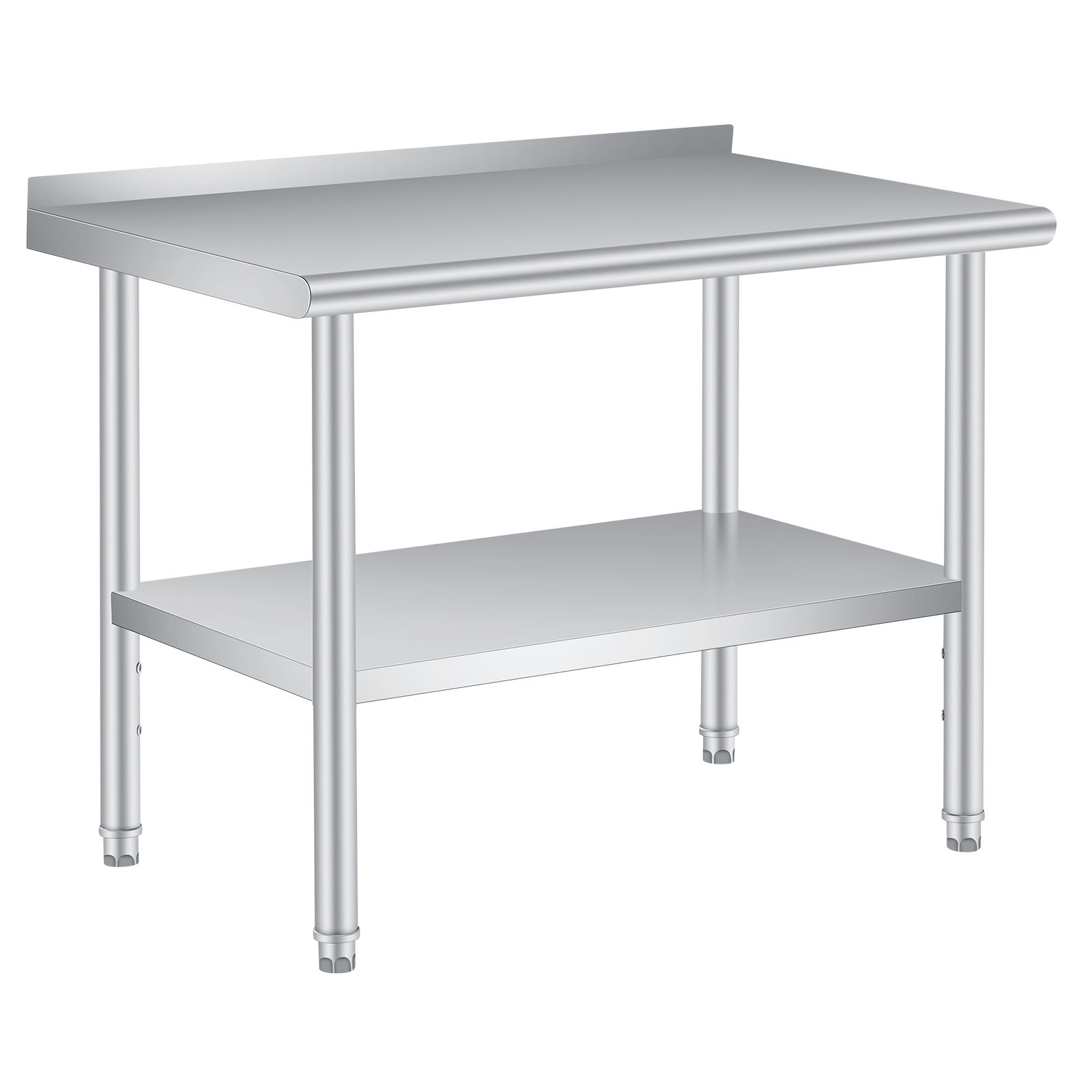 Commercial Stainless Steel Prep Table 24x48 Inches With Adjustable Undershelf, Backsplash, And 4 Caster Wheels - Heavy Duty, Outdoor Use For Restaurants, Hotels, And