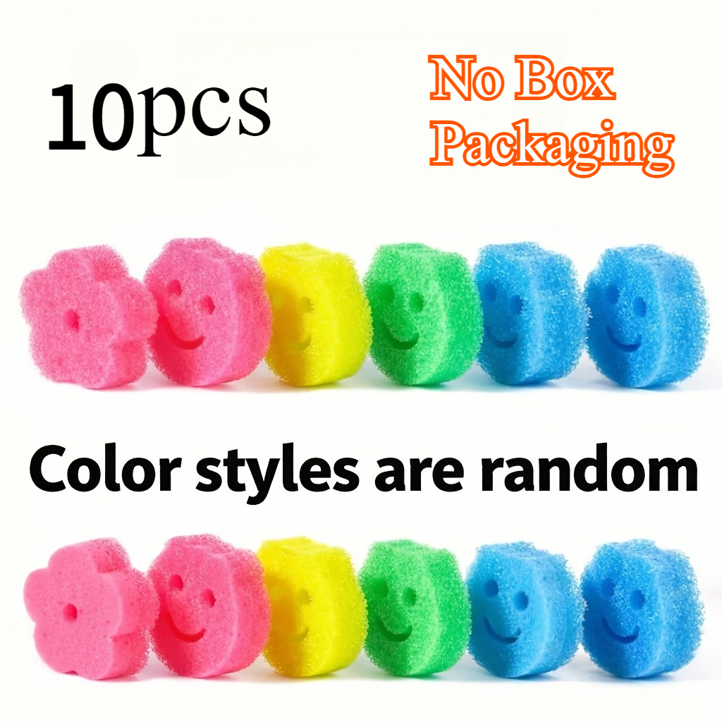 TEMU 10pcs Random Color Multi-functional Household Cleaning Sponge Set, With Patterns, High-density Thickened Material With Hanging Hole, Gentle