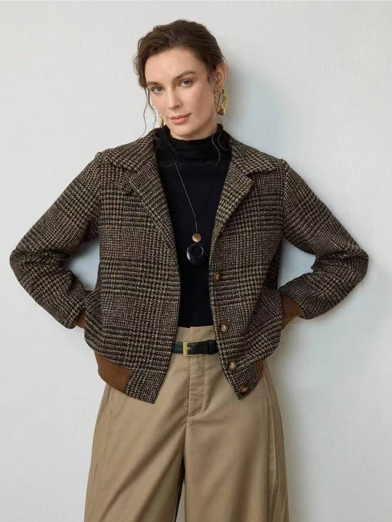 item picture womens   tweed short jacket notched lapel single breasted casual   coat