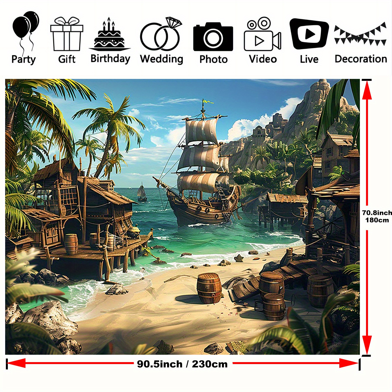 TEMU 1pc, Pirate Ship And Trees Backdrop Banner - Multipurpose Polyester Decoration For , Fits Occasions, No Electricity Required, 39 X 59in - X