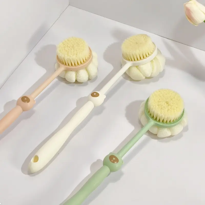 2 in 1 long handle shower brush luffa sponge with bear grip soft dense bristles anti slip hanging design for gentle exfoliating back scrub ergonomic bath shower tool shower accessories bathing accessory bathroom decor body scrubber hygienic material personal hygiene Product details 25