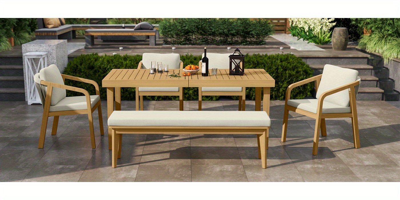 Stylish Outdoor Bench with Soft Cushion, Premium Acacia Wood, Perfect for Patio, Garden, or Yard, Chic Beige Finish