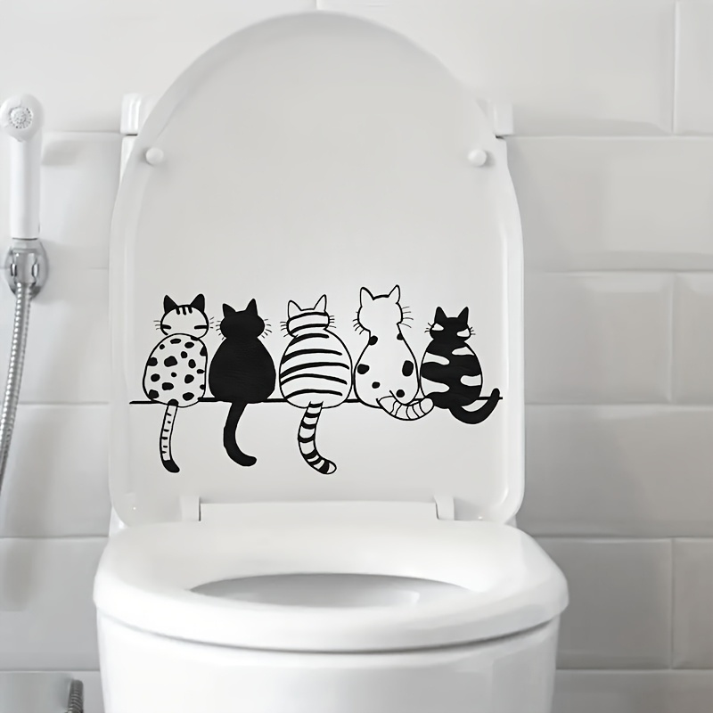 A Cute Cat Toilet Sticker, Suitable For Rooms, Toilet Lid Stickers, Home Decor Wall Stickers, Door Stickers, Window Stickers, Self-adhesive Paper, Fun Decorative Items
