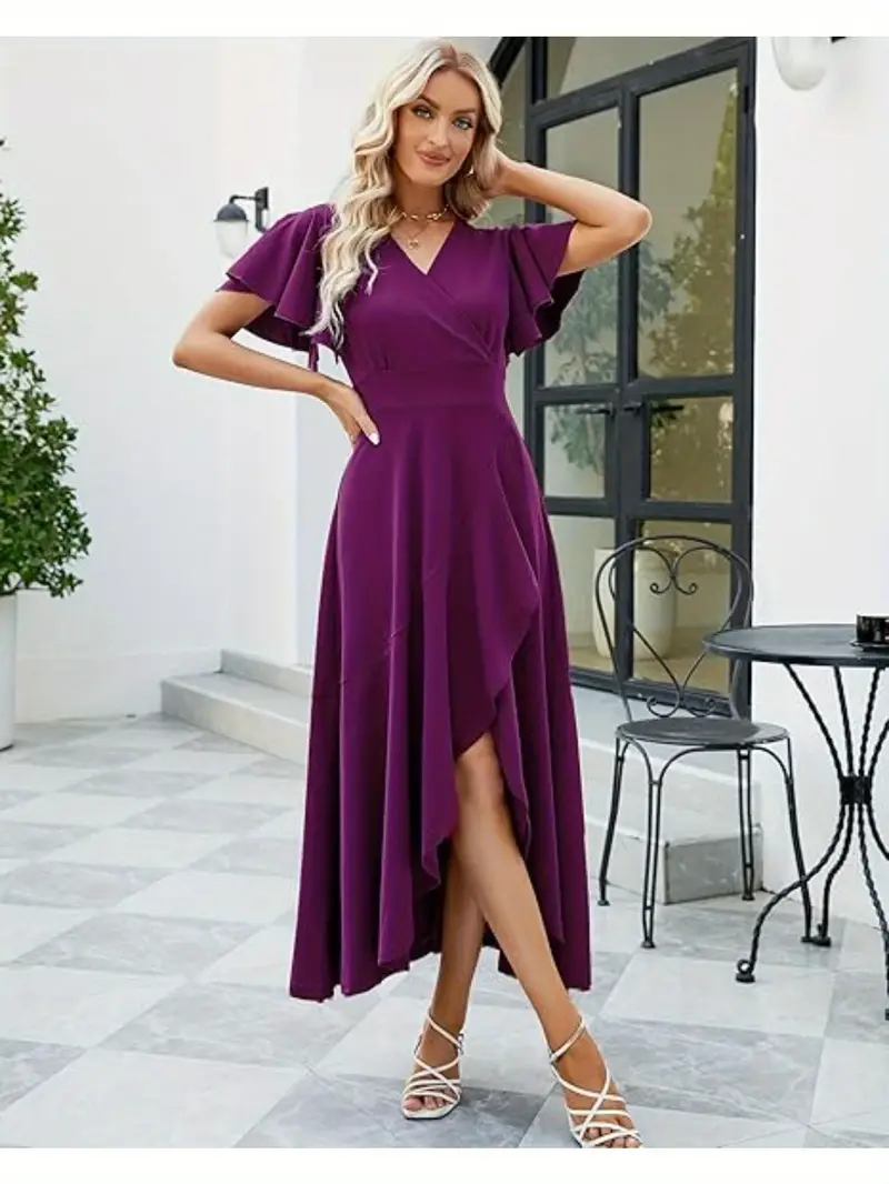 Long Black Formal Dresses for Women Gowns Evening Party Cocktail Dress, Split Elegant V Neck Wrap Ruffle Wedding Guest Dresses Long Black Formal Dresses for Women Gowns Evening Party Cocktail Dress, Split Elegant V Neck Wrap Ruffle Wedding Guest Dresses