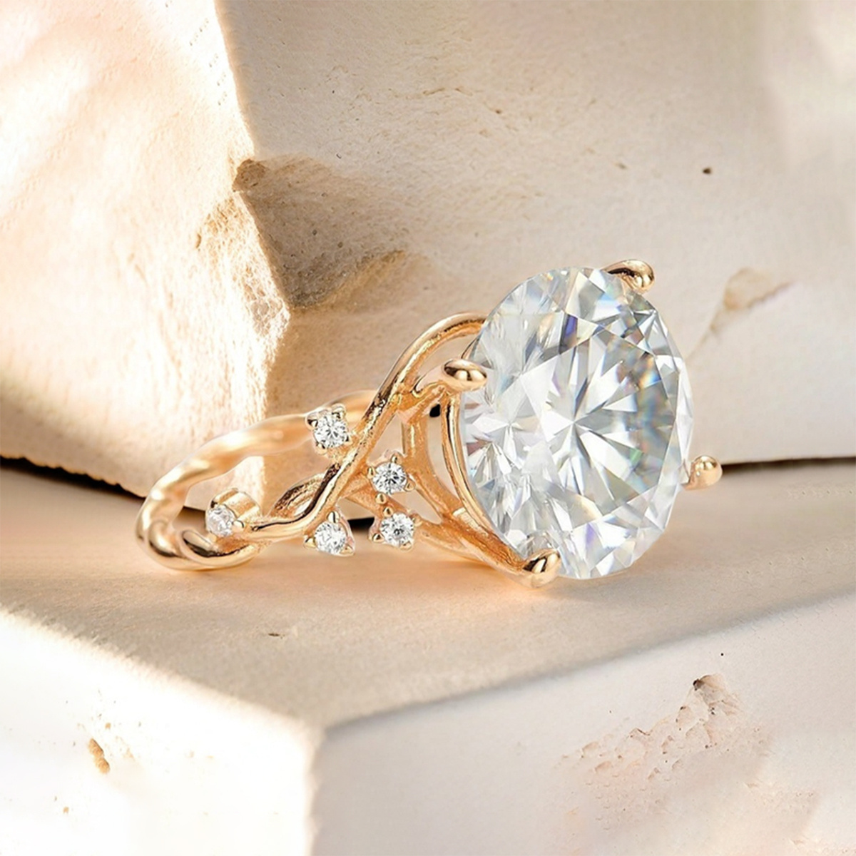 Women's 5.0 Carat 925 Silver Moissanite Golden Flowers Bloom Ring