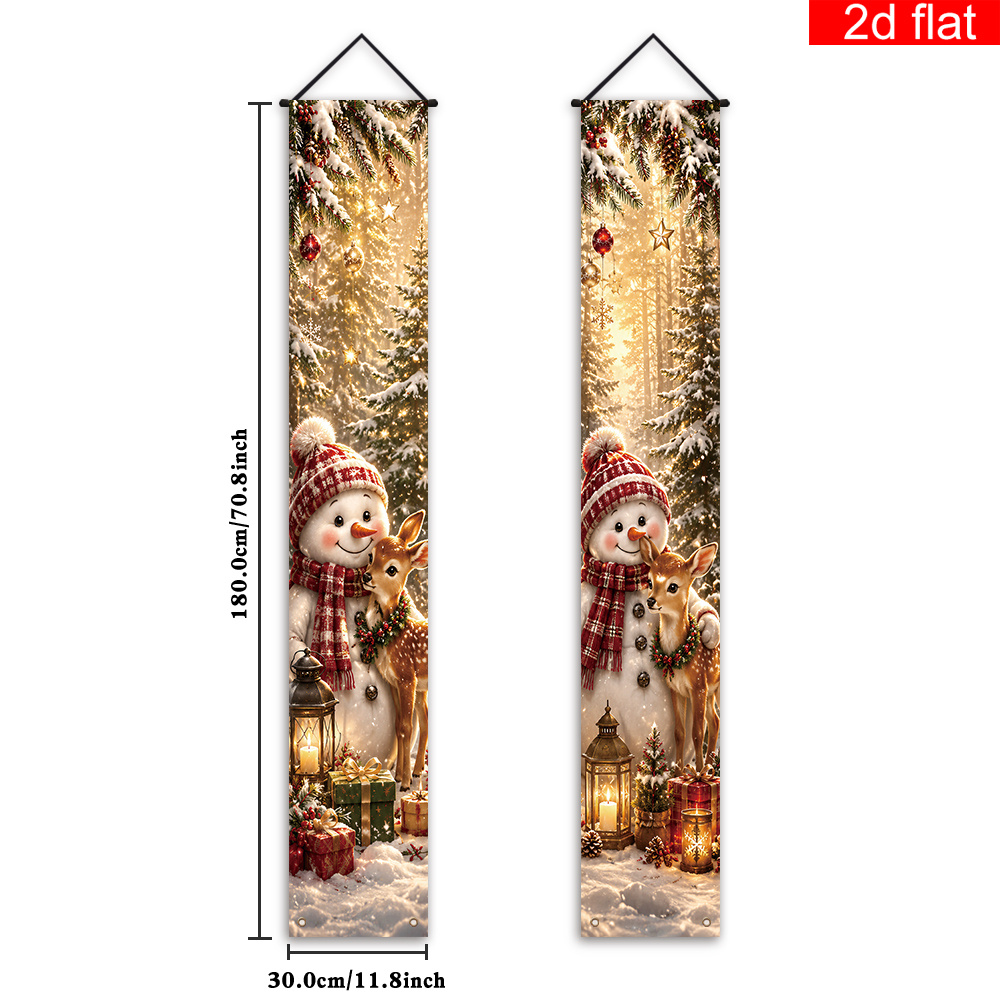 TEMU 2d Flat, 2pcs Set Of 2d Flat Banners, Christmas Themed Front Porch Sign Party Banners, Featuring Forest Snow Scene With Snowman And Deer