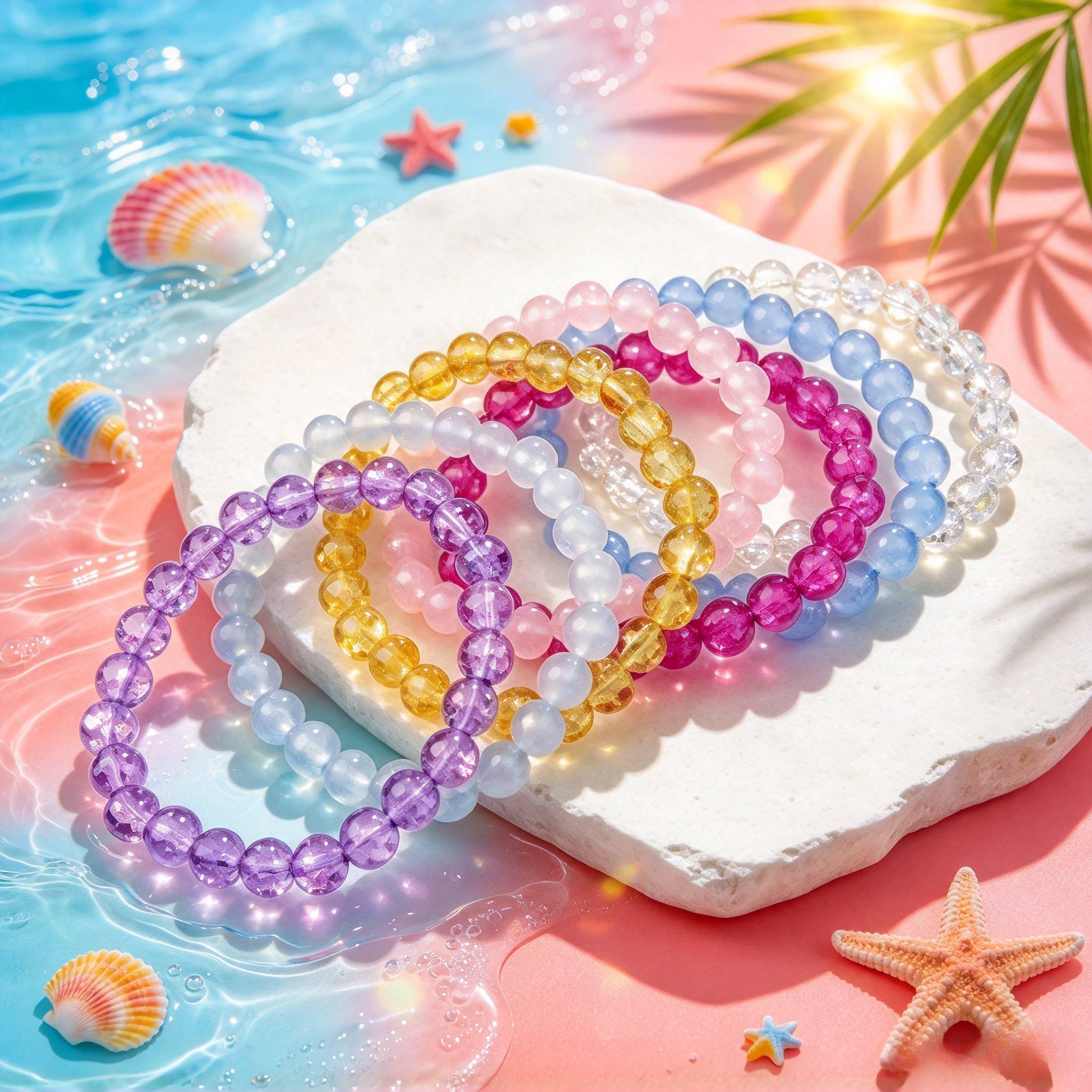 10pc Multi-Color Ice-Crack Burst Flower Bead Bracelet Set