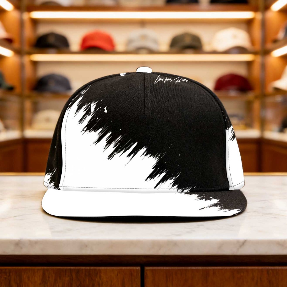 TEMU 1pc Calligraphy Ink Brush Cap - Adjustable Snapback Dad Hat With Multi-panel Flat Brim, Lightweight Suitable For All- Wear, Casual Streetwear