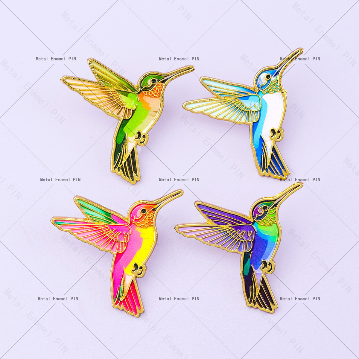 E-shop 4er-Set Kolibri Emaille-Anstecker – Niedliche Reversnadeln, Abzeichen für Rucksack, Herrenbrosche, Kleidung, Geschenk, Schmuck, Modeaccessoires