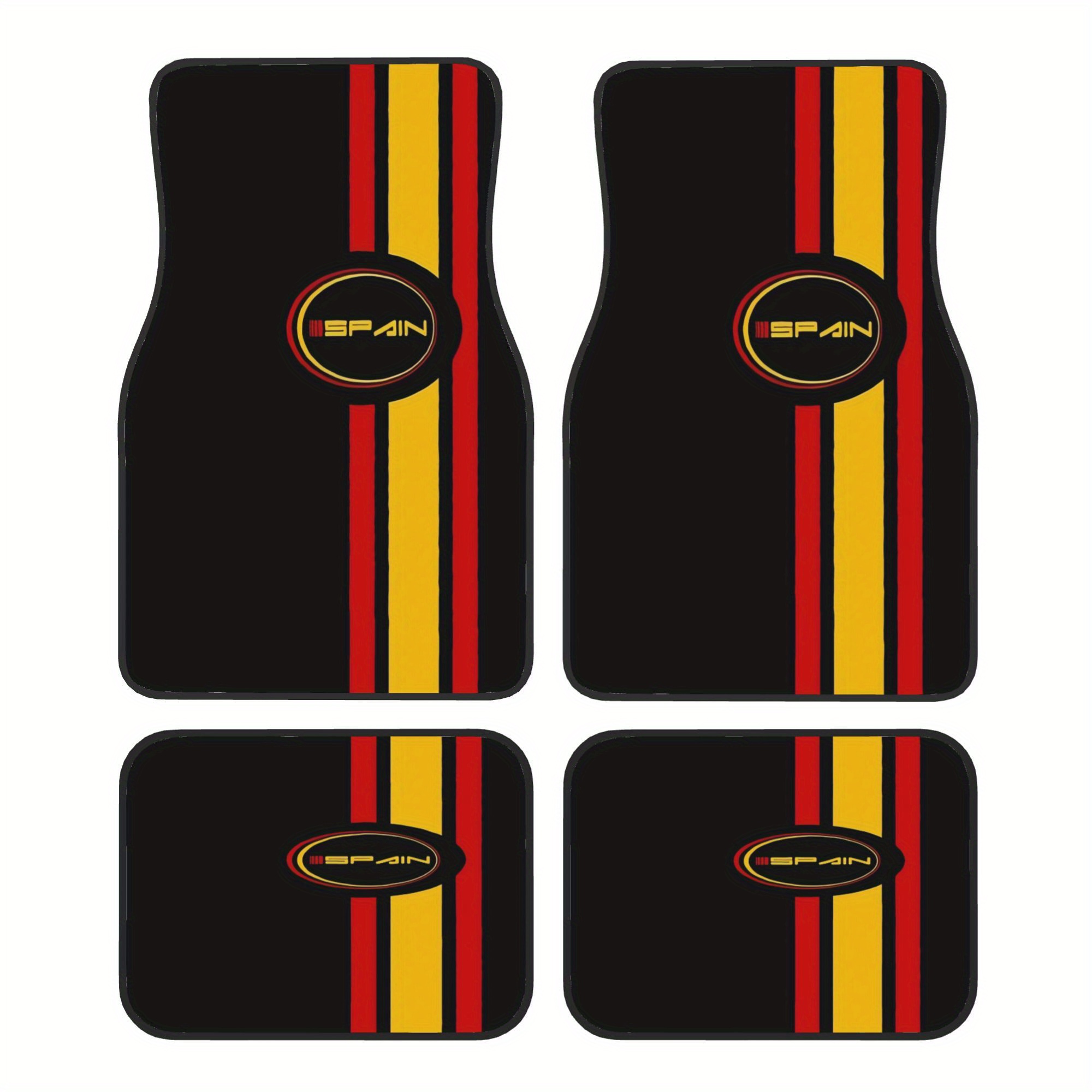 TEMU 4 Piezas de Alfombrillas para Coche con Rayas de Carreras Españolas, Rayas y Amarillas con Texto de España, Diseño Deportivo y Divertido, Regalo
