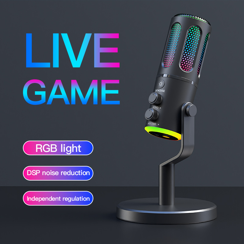 

Usb Desktop Microphone With Vibrant Rgb Lighting, Noise Cancellation & - Compatible With Multiple Devices, Usb Type-c, Black Abs Resin, Ideal For Live Streaming & Gaming, Microphone For Pc