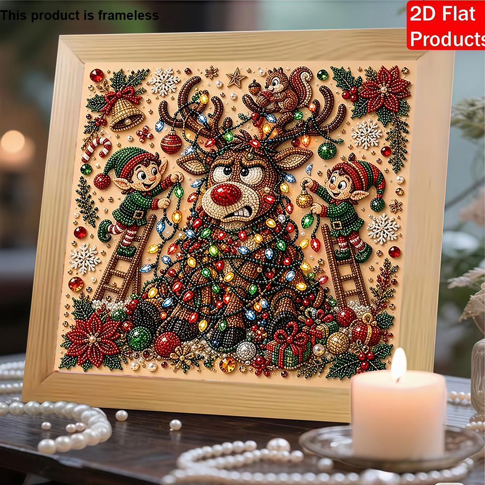 TEMU New Frameless Pearl Painting, [adopting Christmas Reindeer Handmade Glue Diamond Creative Diamond Painting Kit, Including Pearls And Tools,