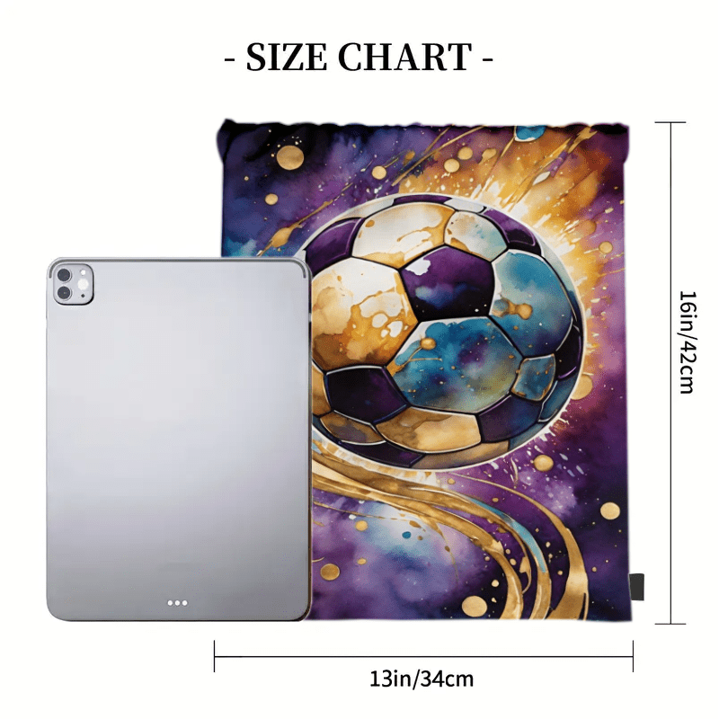TEMU 1pc Soccer-themed Drawstring Bag With Adjustable Strap & Watercolor Galaxy Print - Multicolor Suitable For Gym, Beach, Hiking, Sports Gear