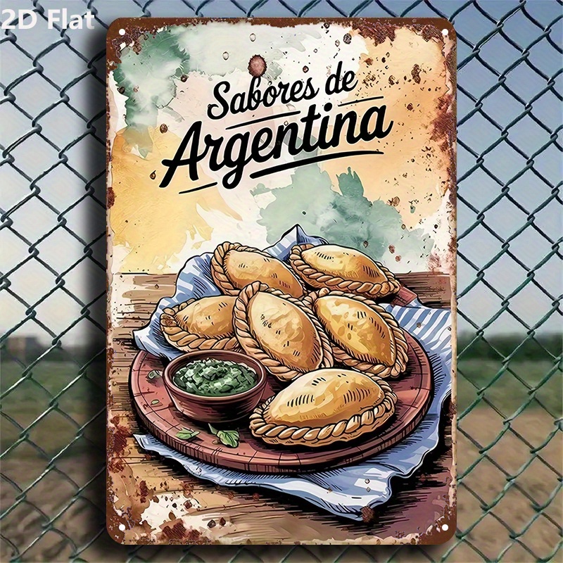 TEMU Letrero Metálico 2D de Empanada Argentina - Decoración Comida Argentina y Platos de Empanada - Cocina Rústica, Decoración para el Hogar -