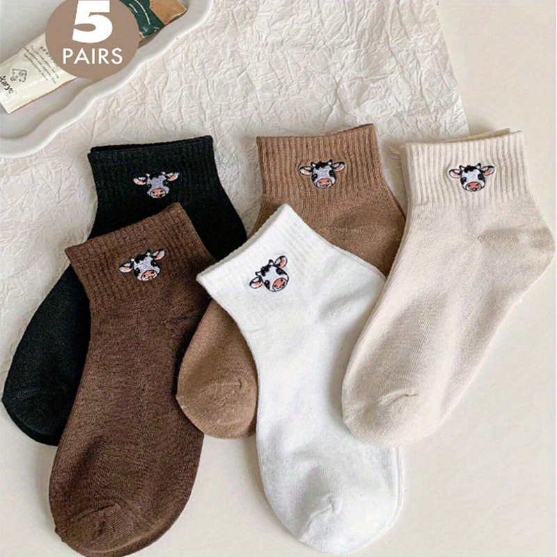 E-shop 5 Paar Lustige Cartoon-Muster Knöchelsocken, Geeignet für den Täglichen Gebrauch, Bequeme Atmungsaktive Kurzsocken, Damensocken und Strümpfe