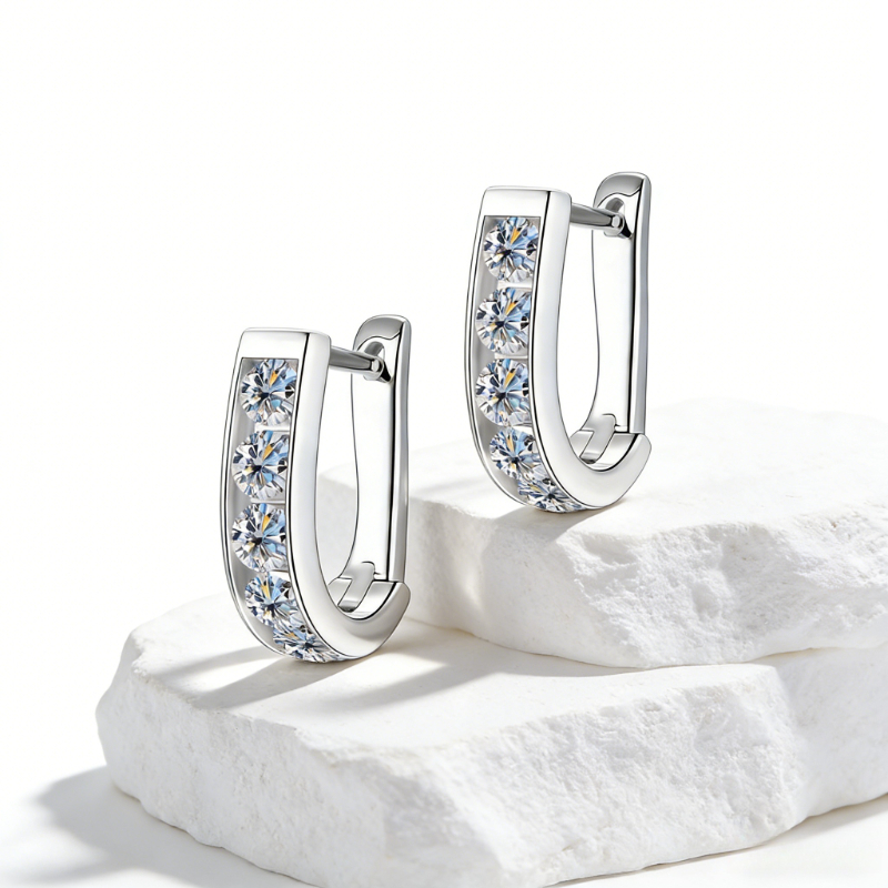 Image of 925 Sterling Silvery 0.5 Carat X 2 Moissanite Men's And Women's U-shaped Ear Stud Earrings, Suitable For Birthday, Christmas, Valentine's Day, Halloween, New Year Gift- Days, And Included In A Box.
