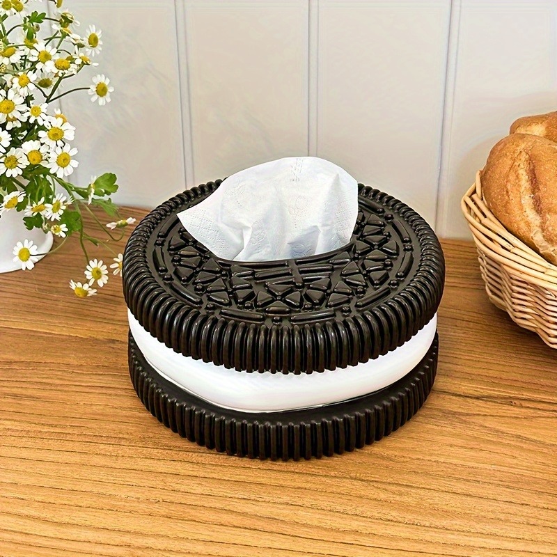1pc creative black and white tissue box holder round resin design polished   square shape durable bathroom organizer decorative tissue cover bathroom decor creative gift idea bathroom accessories Product details 4