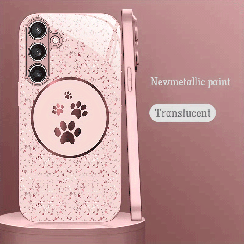 TEMU Phone Case - Cute Print Pattern Pink Metallic Paint Glass Phone Case Suitable For Galaxy
