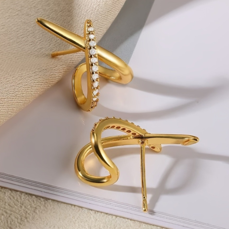 Exquisite Inlay Zirconia Cross Line Earrings for Women