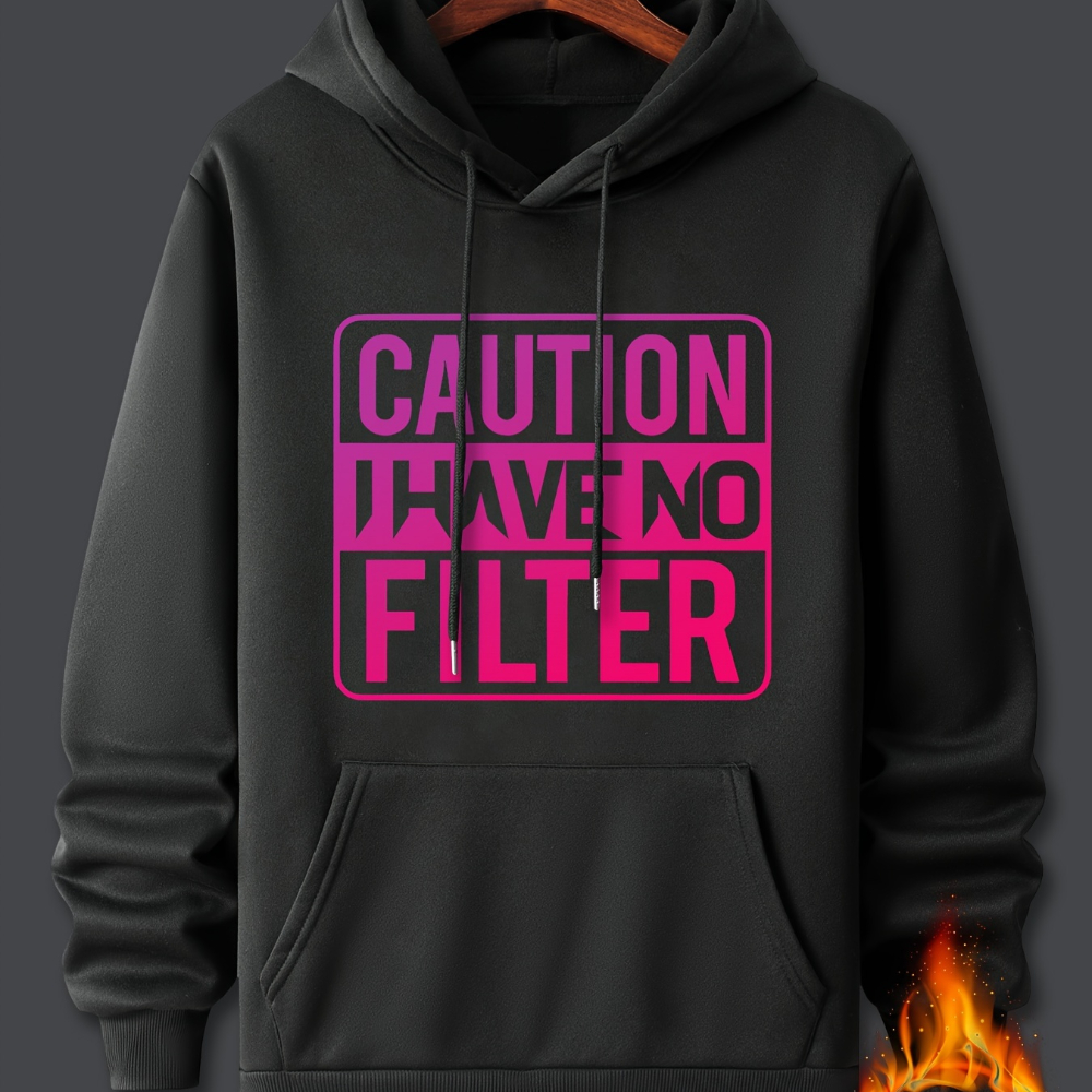 

Caution I Have Funny Print Men's Warm Hoodies With Kangaroo Pocket And Long Sleeve Hooded Sweatshirt Loose Casual For Autumn Winter