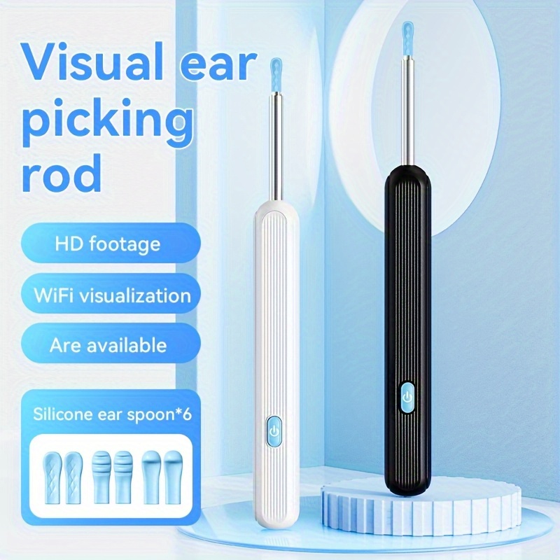 inskam Visual Ear Pick, with 6 ear spoon covers for earwax removal tool, visual ear pick with camera and light, equipped with 7pcs ear spoon set, suitable for all mobile phones, safe and comfortable cleaning ears