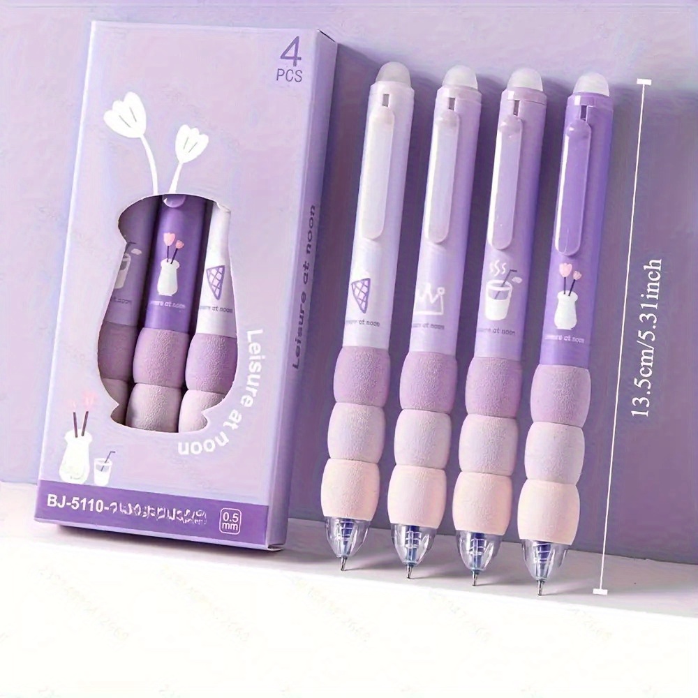 1 set(4pcs) cute cartoon erasable gel pens for writing,   retractable 0.5mm fine point erasable gel pen with black/blue refill, kawaii stationery office supplies and accessories, cute gel pens, fancy pen, needle tip pens, cute pens bulk, school pens, kawaii pens, ink gel pens, office accessories, notetaking pens, fun writing tools, kawaii design, durable refill, smooth ink flow, fine tip pen, creative writers, students Product details 1