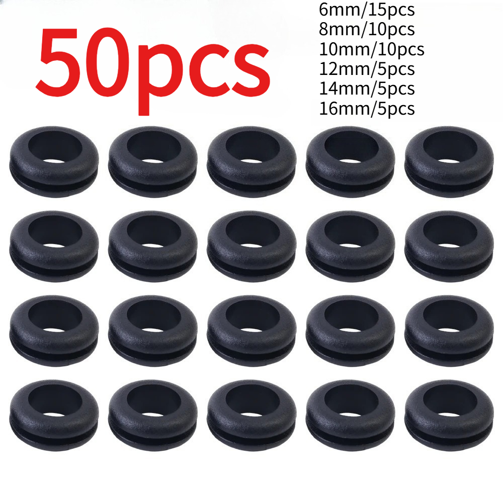 TEMU Kit combiné de 50 joints toriques de protection en bobine - noir 6mm-16mm, joint d'étanchéité double face, joint d'outil de protection de trou