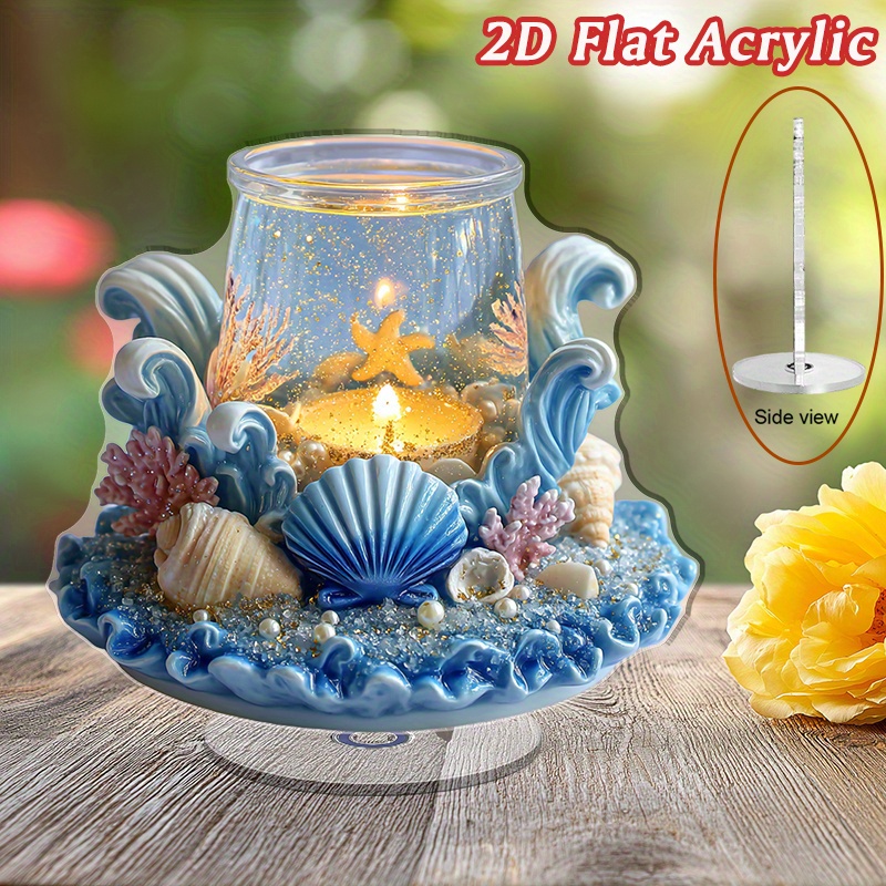 TEMU 2d Flat, 2d Flat Rotatable Acrylic Desktop Ornament With And White Mermaid Seashell Design For Home Decoration Suitable For Summer Beach Parties, 2d Flat