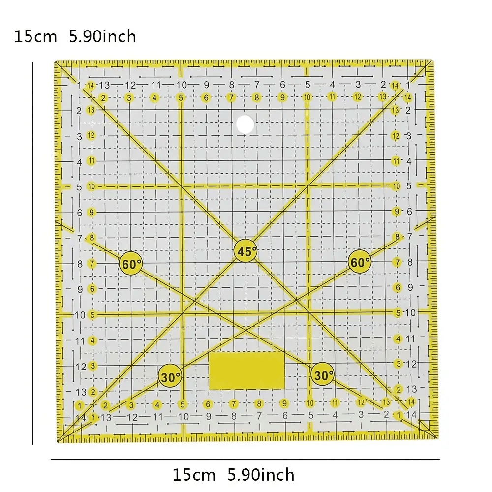 TEMU Règle de quilting carrée en acrylique 6X6 pouces - Jaune vif/Transparent, Couture et , Coupe précise