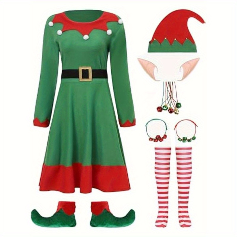 12pcs Women Christmas Elf Costume Party Christmas Elf Accessory Women Christmas Cosplay Costume Elf Women Dress