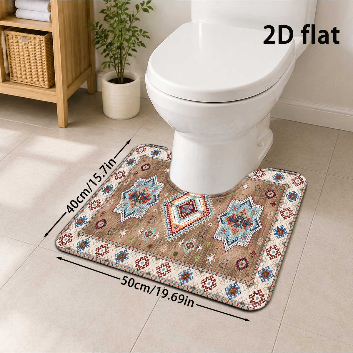 TEMU 2d Flat, 2d Flat 1pc Bohemian Geometric Ethnic Pattern Vintage Rug, Nordic Exotic Colorful Diamond Traditional Turkish Print Art Bath Mat,